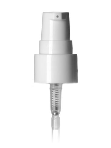 White PP plastic 20-410 smooth skirt dispensing treatment pump with 2.88 inch dip tube and clear plastic overcap (0.2 cc output)