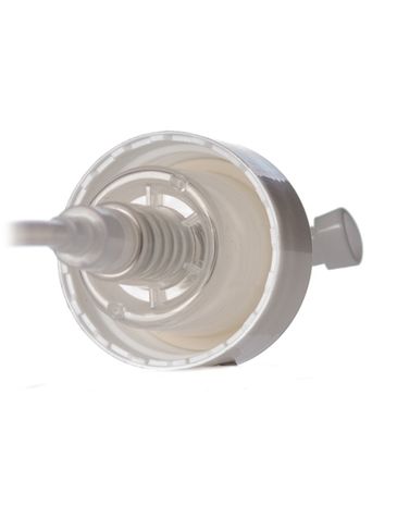White PP plastic 43 mm smooth skirt fingertip foamer pump with clear overcap, 5.31 inch dip tube (.7 cc output)