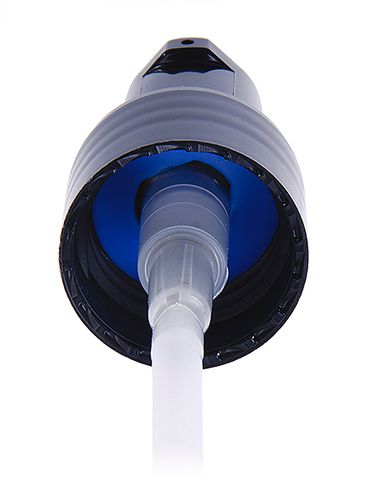 Black PP plastic 20-410 smooth skirt fingertip treatment pump with 3.75 inch dip tube and clear plastic overcap (0.2 cc output)