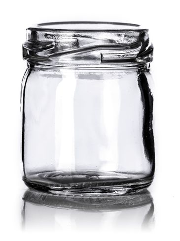 1.25 oz clear glass round jar with 43TW neck finish