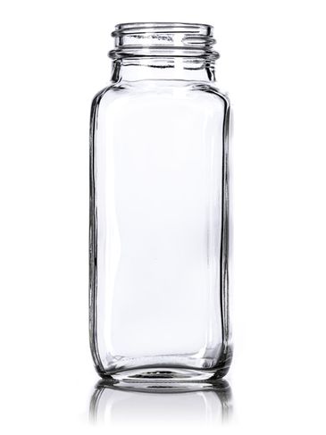 8 oz clear glass french square bottle with 43-400 neck finish