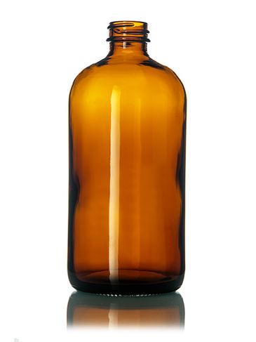 16 oz amber glass boston round bottle with 28-400 neck finish