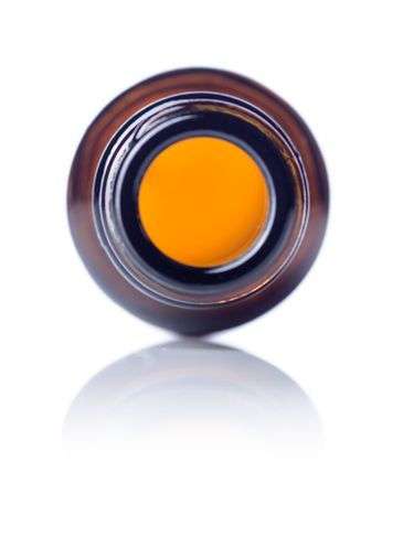 0.5 oz amber glass boston round bottle with 18-400 neck finish