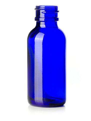 1 oz cobalt blue glass boston round bottle with flat ring and with 20-400 neck finish