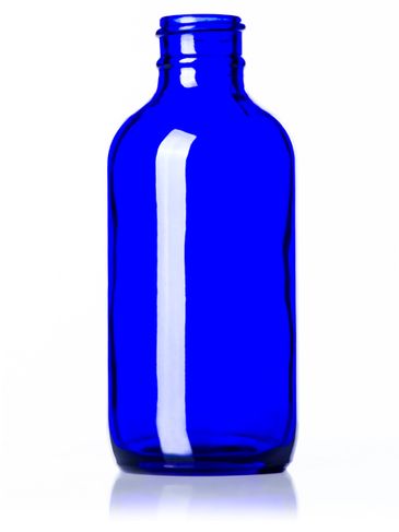 4 oz cobalt blue glass boston round bottle with 24-400 neck finish