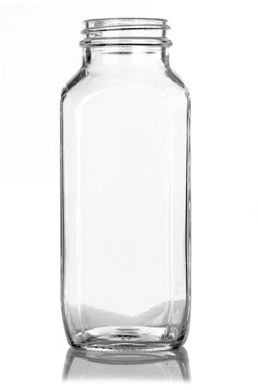 16 oz clear glass french square bottle with 48-400 neck finish