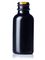 1 oz black-colored amber glass boston round bottle with 20-400 neck finish