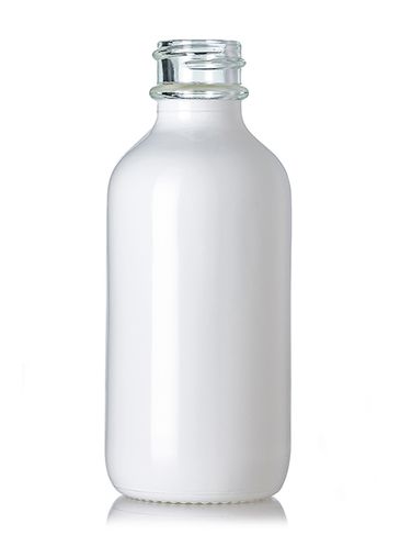 2 oz glossy white-colored clear glass boston round bottle with 20-400 neck finish