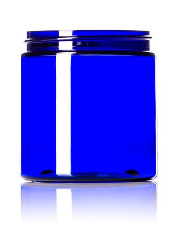 8 oz cobalt blue PET plastic single wall jar with 70-400 neck finish