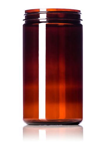 32 oz amber PET plastic single wall jar with 89-400 neck finish