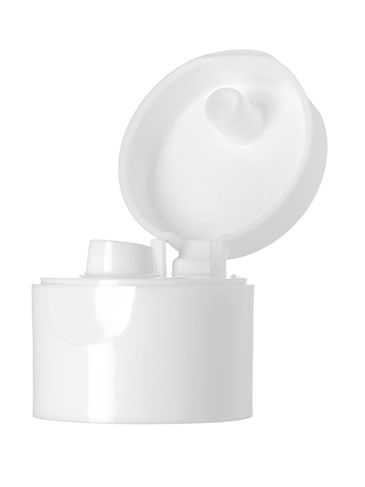 White PP plastic 28-410 smooth skirt hinged flip top dispensing lid unlined (.250 inch orifice)