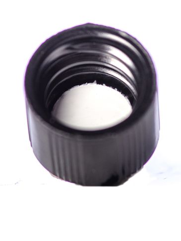 Black phenolic 8-425 lid with pulp and polyethylene (PPE) liner