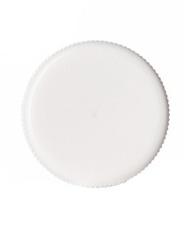 White PP plastic 20-410 ribbed skirt lid with a Lift 'n' Peel universal heat induction seal (HIS) liner