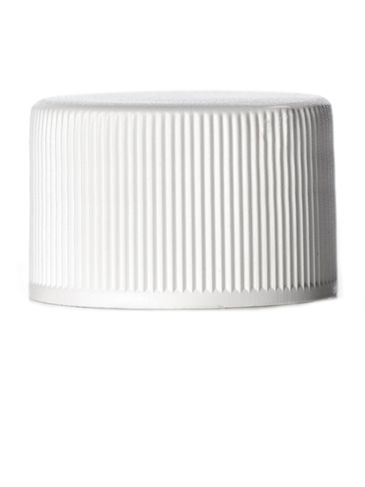 White PP plastic 24-410 ribbed skirt lid with unprinted pressure sensitive (PS) liner