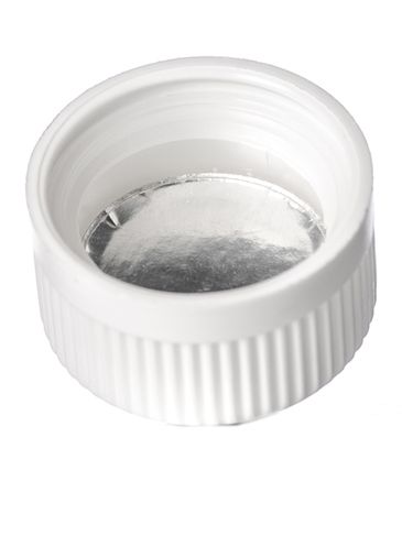 White PP plastic 24-400 child-resistant lid with printed universal heat induction seal (HIS) liner