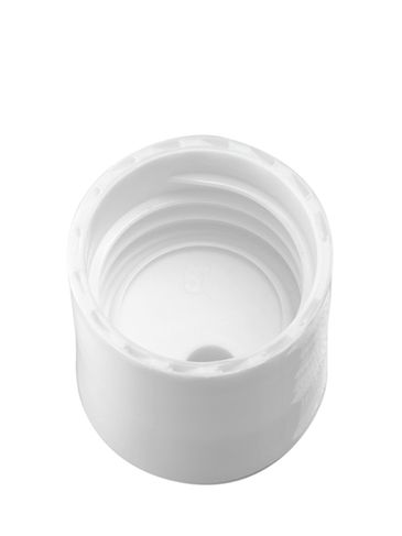 White PP plastic 20-410 smooth skirt unlined disc top lid (0.27 inch orifice)