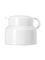 White LDPE plastic 24-410 ribbed skirt dispensing lid with strap cap (0.12 inch orifice)