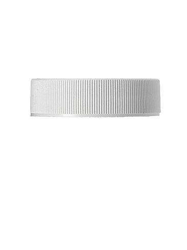 White PP 38-400 fine ribbed skirt lid with printed pressure sensitive (PS) liner