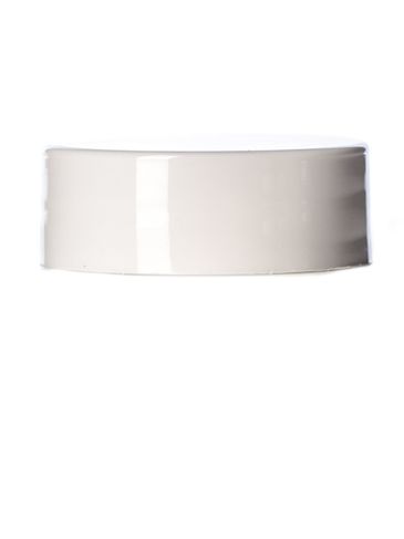 White PP plastic 28-400 smooth skirt lid with printed pressure sensitive (PS) liner