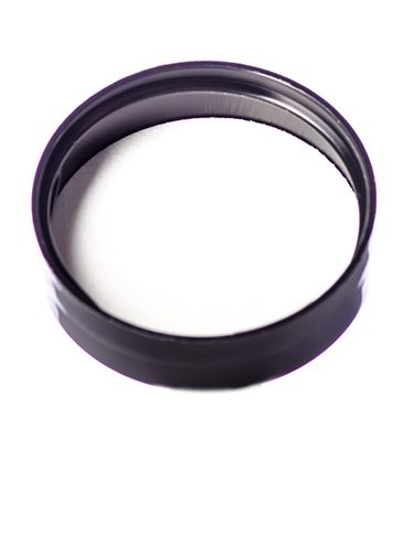 Black PP plastic 38-400 smooth skirt lid with unprinted pressure sensitive (PS) liner