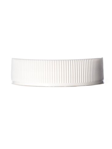 White PP plastic 38-400 ribbed skirt lid with universal heat induction seal (HIS) liner
