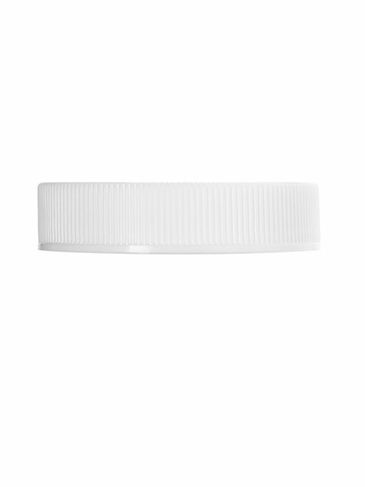 White PP plastic 45-400 ribbed skirt lid with unprinted pressure sensitive (PS) liner