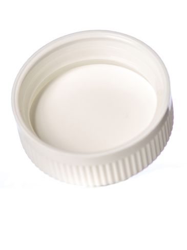 White PP plastic 45-400 ribbed skirt child-resistant cap with foam liner