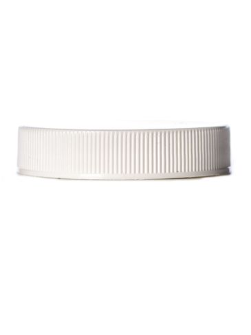 White PP plastic 48-400 ribbed skirt lid with printed pressure sensitive (PS) liner
