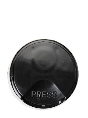 Black PP plastic 24-410 smooth skirt disc top lid with unprinted foam pressure sensitive (PS) liner