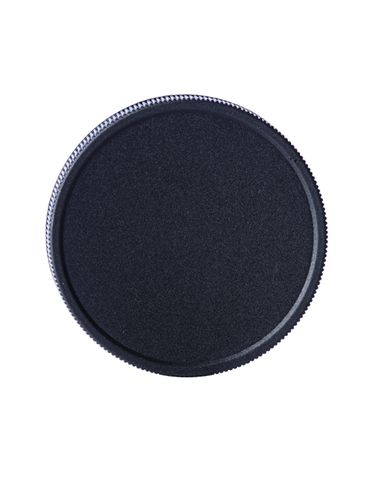 Black PP plastic 58-400 ribbed skirt lid with heat induction seal (HIS) liner (for PET and PVC containers only)