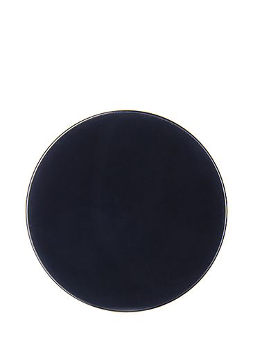 Black PP plastic 58-400 smooth skirt lid with printed pressure sensitive (PS) liner