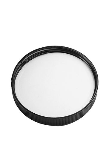 Black PP plastic 70-400 ribbed skirt lid with unprinted pressure sensitive (PS) liner
