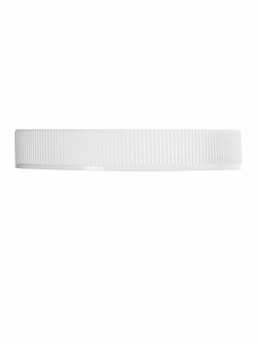White PP plastic 70-400 ribbed skirt lid with printed universal heat induction seal (HIS) liner