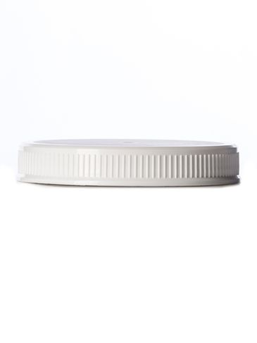 White PP plastic 89-400 ribbed skirt lid with heat induction seal (HIS) liner