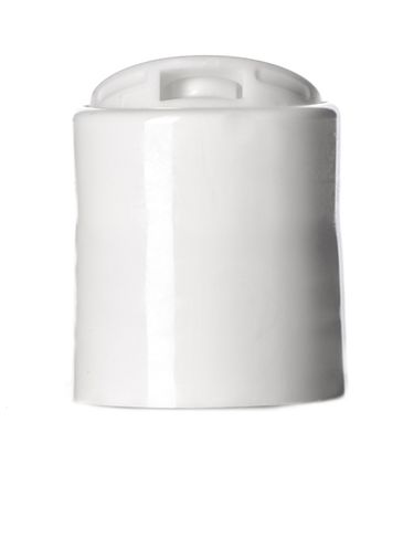 White PP plastic 20-410 smooth skirt disc top cap with printed pressure sensitive (PS) liner