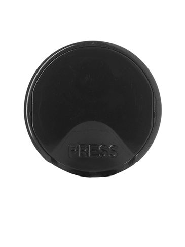 Black PP plastic 24-410 smooth skirt disc top cap with universal heat induction seal (HIS) liner
