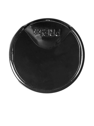 Black PP plastic 24-410 smooth skirt disc top cap with unprinted foil pressure sensitive (PS) liner