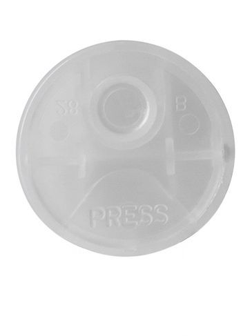 Natural PP plastic 24-410 smooth skirt disc top lid (.308 inch orifice) with universal heat induction seal (HIS) liner