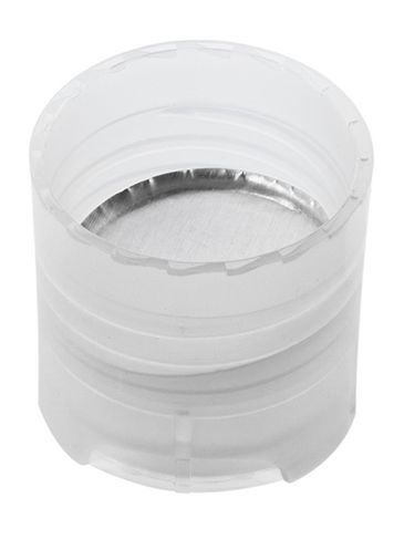Natural PP plastic 24-410 smooth skirt disc top cap with universal heat induction seal (HIS) liner