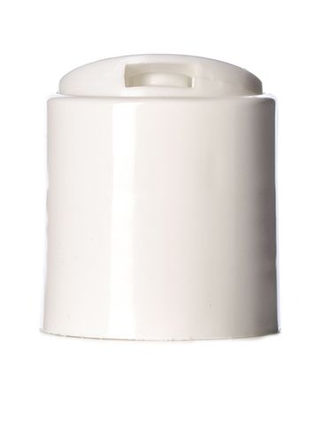 White PP plastic 24-410 smooth skirt disc top cap (.308 inch orifice) with unprinted foam pressure sensitive (PS) liner