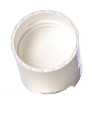 White PP plastic 24-410 smooth skirt disc top lid (.308 inch orifice) with unprinted foam pressure sensitive (PS) liner