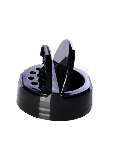 Black PP plastic 53-485 smooth skirt 7-hole flip top sifter spice cap with heat induction seal (HIS) liner