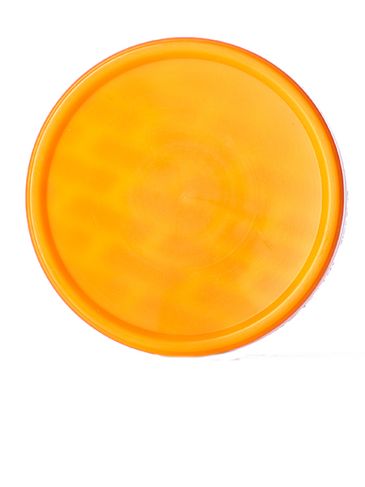 Orange PP plastic 53-400 smooth skirt lid with printed pressure sensitive (PS) liner