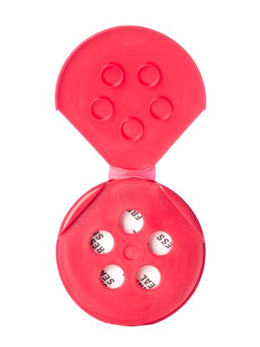 Red PP plastic 48-485 smooth skirt 5-hole flip top sifter spice lid with heat induction seal (HIS) liner