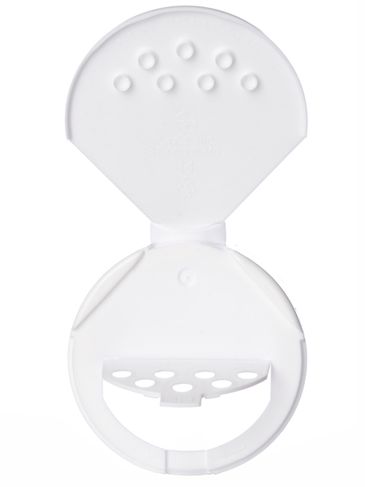 White PP plastic 63-485 smooth skirt 7-hole flip top sifter spice cap with heat induction seal (HIS) liner