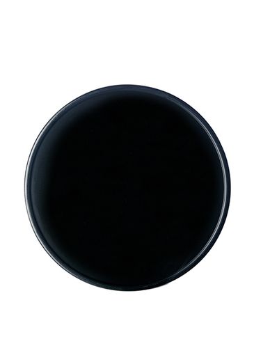 Black PP plastic 63-485 smooth skirt spice cap with outside stacking ring and foam liner