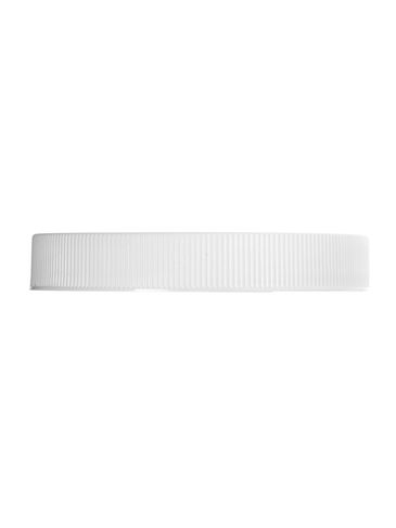 White PP plastic 89-400 ribbed skirt lid with unprinted pressure sensitive (PS) liner