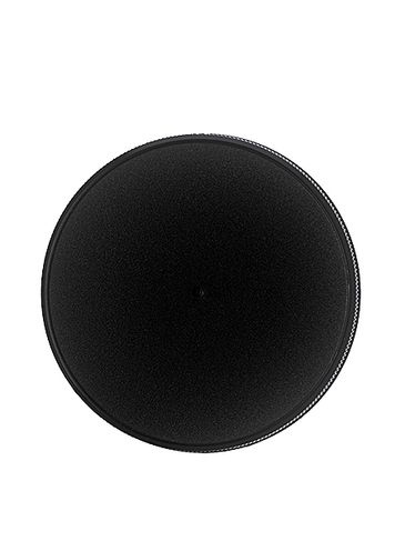 Black PP plastic 89-400 ribbed skirt lid with unprinted pressure sensitive (PS) liner