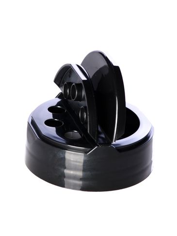 Black PP plastic 53-485 smooth skirt 3-hole flip top sifter spice cap with heat induction seal (HIS) liner