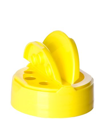 Yellow PP plastic 53-485 smooth skirt 3-hole flip top sifter spice cap with heat induction seal (HIS) liner